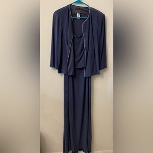 Alex Evenings blue maxi tank dress with matching jacket. Size 14. Rhinestones.